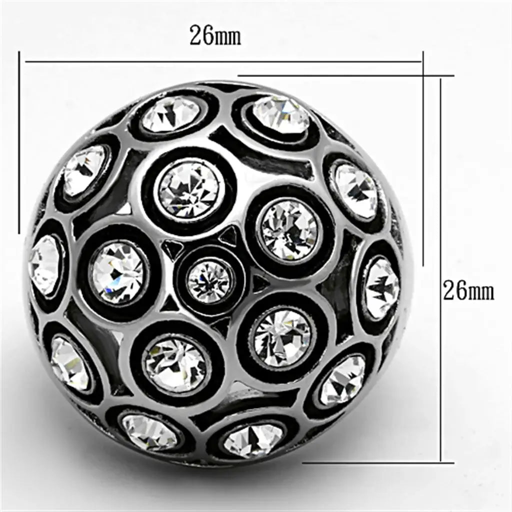 TK1325 - High polished (no plating) Stainless Steel Ring with Top Grade Crystal in Clear - Alamode - Flyclothing LLC