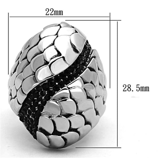 TK1327 - High polished (no plating) Stainless Steel Ring with Top Grade Crystal in Jet - Alamode - Flyclothing LLC