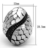 TK1327 - High polished (no plating) Stainless Steel Ring with Top Grade Crystal  in Jet - Alamode