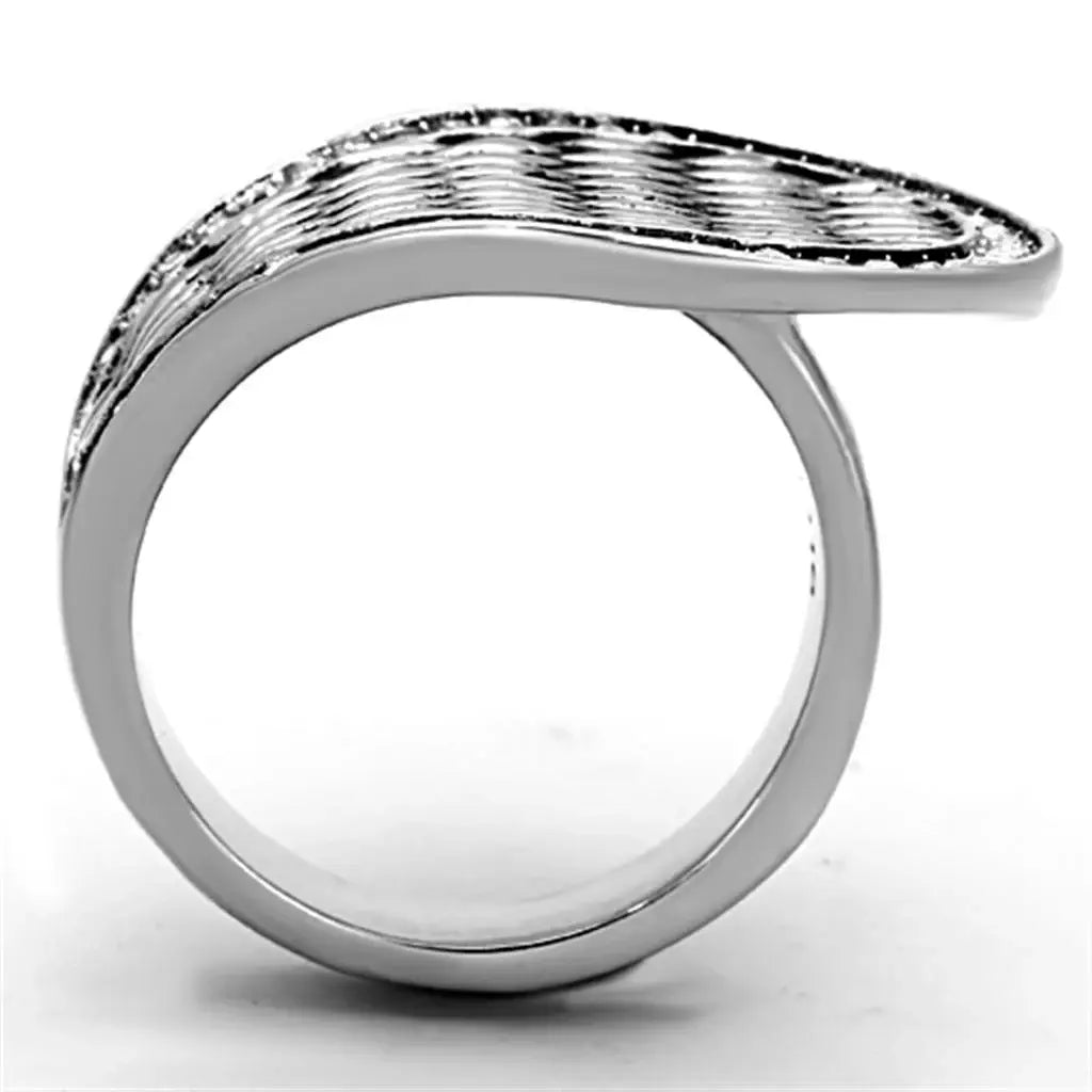 TK1328 - High polished (no plating) Stainless Steel Ring with Top Grade Crystal in Clear - Alamode - Flyclothing LLC