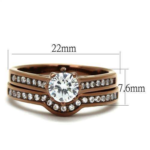 TK1330LC - IP Coffee light Stainless Steel Ring with AAA Grade CZ in Clear - Alamode - Flyclothing LLC