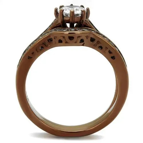 TK1330LC - IP Coffee light Stainless Steel Ring with AAA Grade CZ in Clear - Alamode - Flyclothing LLC