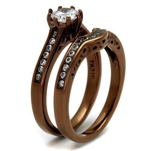 TK1330LC - IP Coffee light Stainless Steel Ring with AAA Grade CZ in Clear - Alamode - Flyclothing LLC