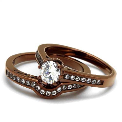 TK1330LC - IP Coffee light Stainless Steel Ring with AAA Grade CZ in Clear - Alamode - Flyclothing LLC
