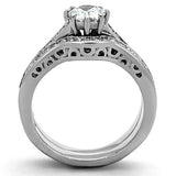TK1330 - High polished (no plating) Stainless Steel Ring with AAA Grade CZ  in Clear - Alamode