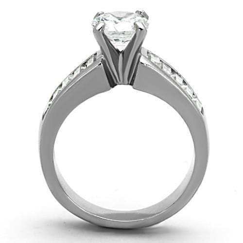 TK1332 - High polished (no plating) Stainless Steel Ring with AAA Grade CZ in Clear - Alamode - Flyclothing LLC