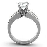 TK1332 - High polished (no plating) Stainless Steel Ring with AAA Grade CZ  in Clear - Alamode