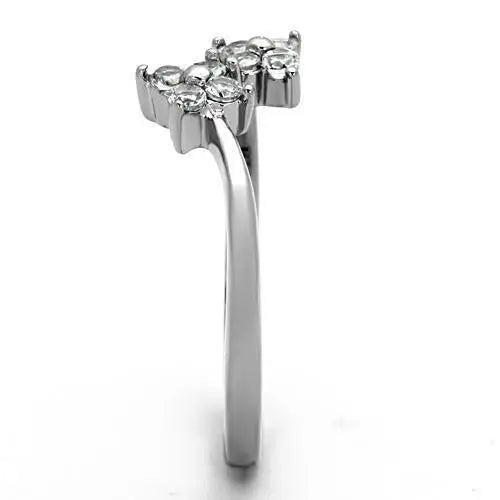 TK1333 - High polished (no plating) Stainless Steel Ring with AAA Grade CZ in Clear - Alamode - Flyclothing LLC