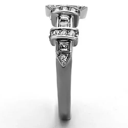 TK1334 - High polished (no plating) Stainless Steel Ring with Top Grade Crystal in Clear - Alamode - Flyclothing LLC
