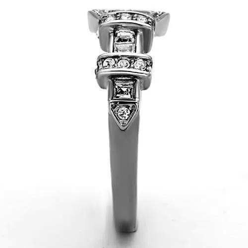 TK1334 - High polished (no plating) Stainless Steel Ring with Top Grade Crystal in Clear - Alamode - Flyclothing LLC