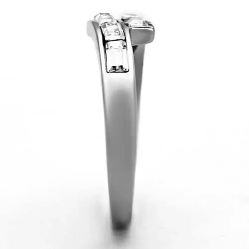 TK1335 - High polished (no plating) Stainless Steel Ring with Top Grade Crystal in Clear - Alamode - Flyclothing LLC