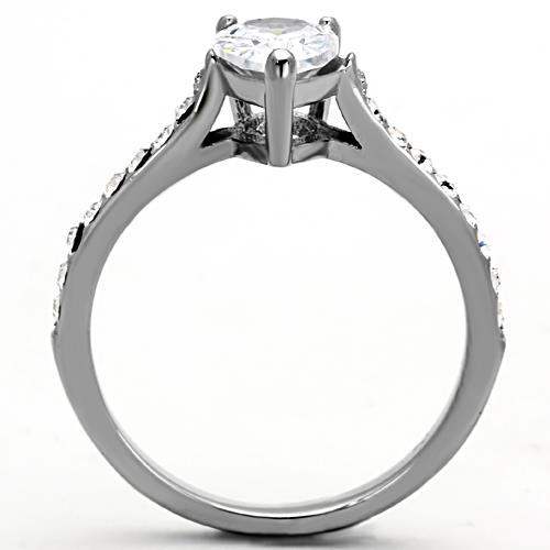 TK1337 - High polished (no plating) Stainless Steel Ring with AAA Grade CZ in Clear - Alamode - Flyclothing LLC