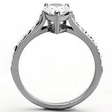 TK1337 - High polished (no plating) Stainless Steel Ring with AAA Grade CZ  in Clear - Alamode