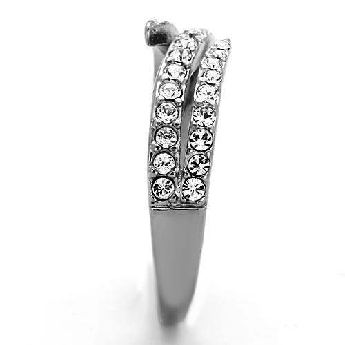 TK1338 - High polished (no plating) Stainless Steel Ring with Top Grade Crystal in Clear - Alamode - Flyclothing LLC