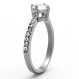 TK1339 - High polished (no plating) Stainless Steel Ring with AAA Grade CZ in Clear - Alamode - Flyclothing LLC