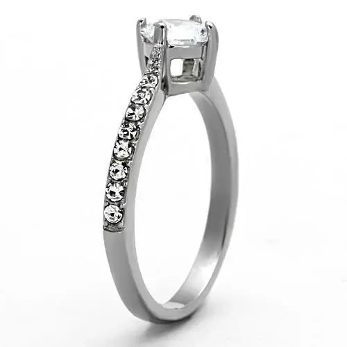 TK1339 - High polished (no plating) Stainless Steel Ring with AAA Grade CZ in Clear - Alamode - Flyclothing LLC