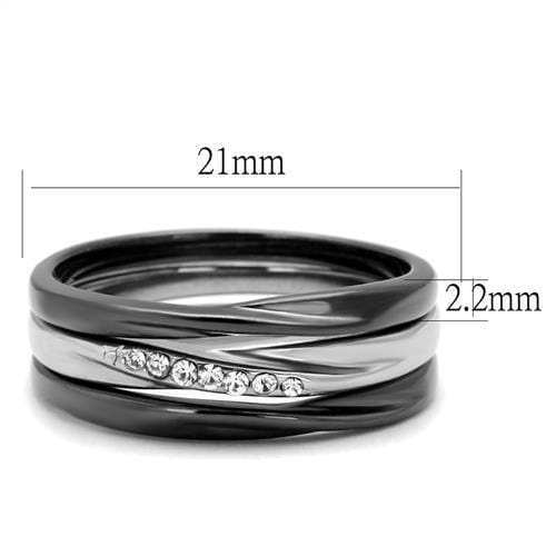 TK1340PJ - Two Tone IP Light Black (IP Gun) Stainless Steel Ring with Top Grade Crystal in Clear - Alamode - Flyclothing LLC