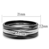 TK1340PJ - Two Tone IP Light Black (IP Gun) Stainless Steel Ring with Top Grade Crystal  in Clear - Alamode