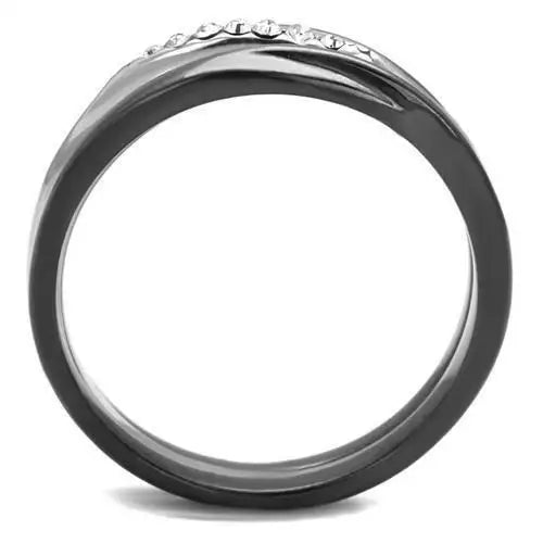 TK1340PJ - Two Tone IP Light Black (IP Gun) Stainless Steel Ring with Top Grade Crystal in Clear - Alamode - Flyclothing LLC