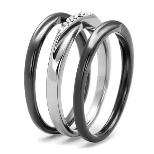 TK1340PJ - Two Tone IP Light Black (IP Gun) Stainless Steel Ring with Top Grade Crystal in Clear - Alamode - Flyclothing LLC