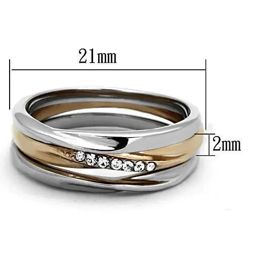 TK1340 - Two-Tone IP Rose Gold Stainless Steel Ring with Top Grade Crystal in Clear - Alamode - Flyclothing LLC