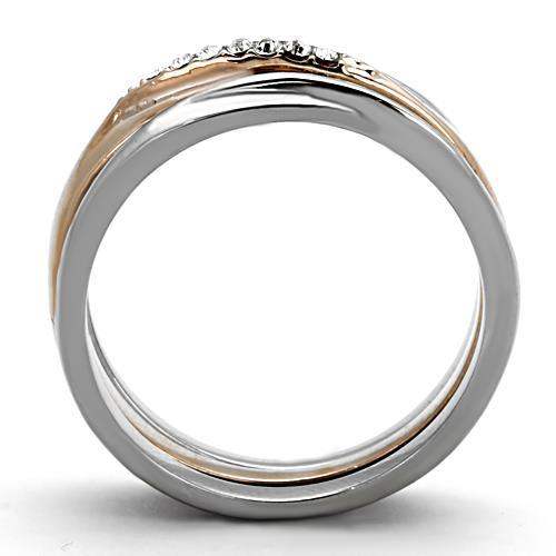 TK1340 - Two-Tone IP Rose Gold Stainless Steel Ring with Top Grade Crystal in Clear - Alamode - Flyclothing LLC