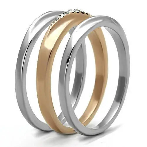 TK1340 - Two-Tone IP Rose Gold Stainless Steel Ring with Top Grade Crystal in Clear - Alamode - Flyclothing LLC