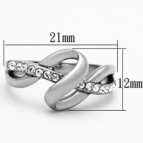 TK1341 - High polished (no plating) Stainless Steel Ring with Top Grade Crystal in Clear - Alamode - Flyclothing LLC