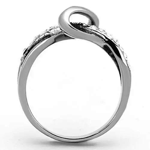 TK1341 - High polished (no plating) Stainless Steel Ring with Top Grade Crystal in Clear - Alamode - Flyclothing LLC