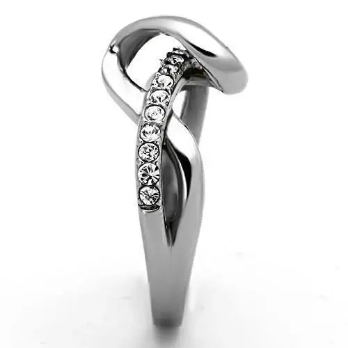 TK1341 - High polished (no plating) Stainless Steel Ring with Top Grade Crystal in Clear - Alamode - Flyclothing LLC