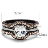 TK1343PC - Two Tone IP Dark Brown (IP coffee) Stainless Steel Ring with AAA Grade CZ  in Clear - Alamode