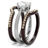 TK1343PC - Two Tone IP Dark Brown (IP coffee) Stainless Steel Ring with AAA Grade CZ  in Clear - Alamode