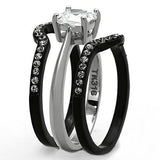 TK1343 - Two-Tone IP Black Stainless Steel Ring with AAA Grade CZ  in Clear - Alamode