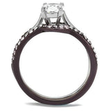TK1344PC - Two Tone IP Dark Brown (IP coffee) Stainless Steel Ring with AAA Grade CZ  in Clear - Alamode