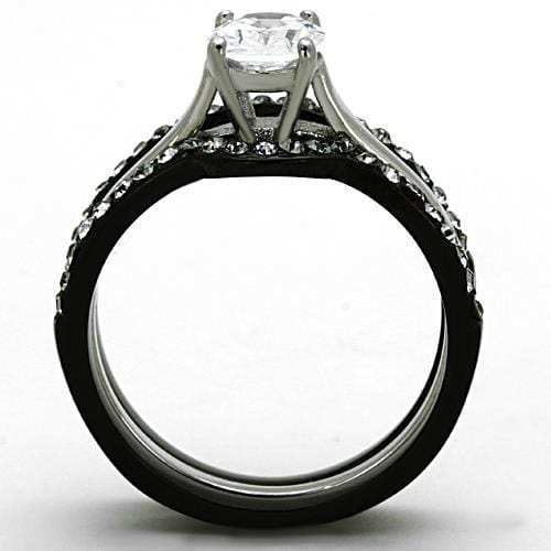 TK1344 - Two-Tone IP Black Stainless Steel Ring with AAA Grade CZ in Clear - Alamode - Flyclothing LLC