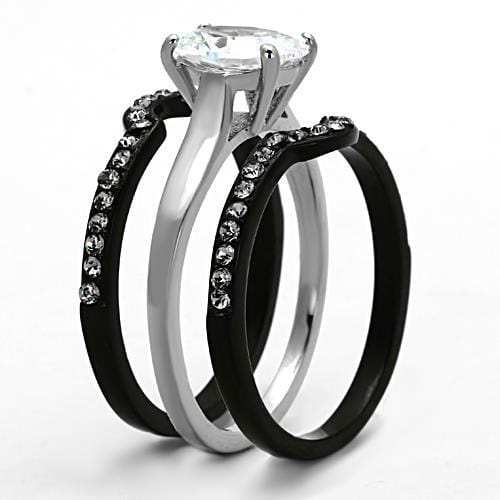 TK1344 - Two-Tone IP Black Stainless Steel Ring with AAA Grade CZ in Clear - Alamode - Flyclothing LLC