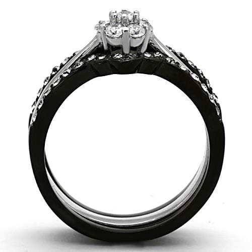 TK1345 - Two-Tone IP Black Stainless Steel Ring with AAA Grade CZ in Clear - Alamode - Flyclothing LLC
