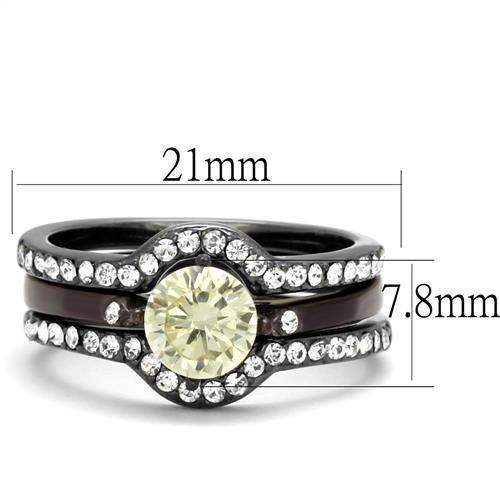 TK1346DC - IP Light Black (IP Gun) & IP Dark Brown (IP coffee) Stainless Steel Ring with AAA Grade CZ in Citrine Yellow - Alamode - Flyclothing LLC