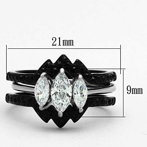 TK1347 - Two-Tone IP Black Stainless Steel Ring with AAA Grade CZ in Clear - Alamode - Flyclothing LLC
