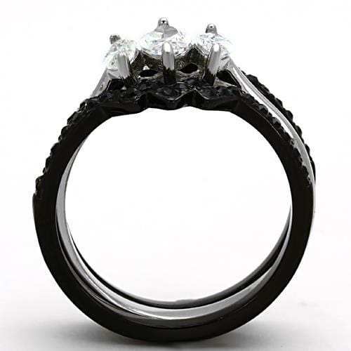 TK1347 - Two-Tone IP Black Stainless Steel Ring with AAA Grade CZ in Clear - Alamode - Flyclothing LLC