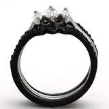 TK1347 - Two-Tone IP Black Stainless Steel Ring with AAA Grade CZ  in Clear - Alamode