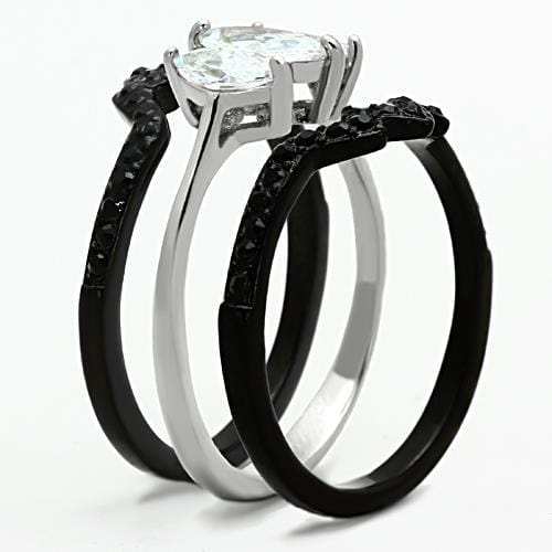 TK1347 - Two-Tone IP Black Stainless Steel Ring with AAA Grade CZ in Clear - Alamode - Flyclothing LLC