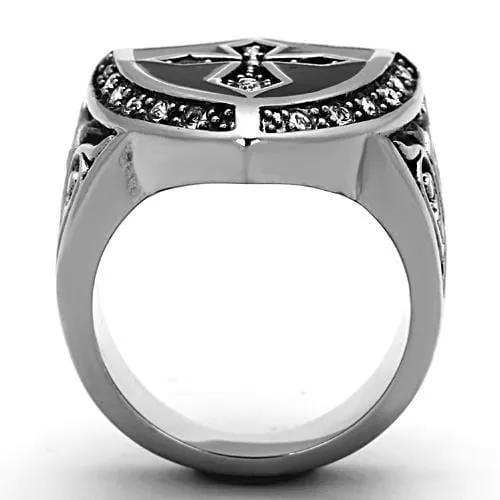 TK1349 - High polished (no plating) Stainless Steel Ring with Top Grade Crystal in Clear - Alamode - Flyclothing LLC