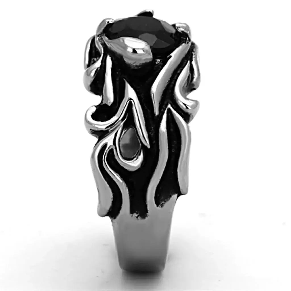 TK1355 - High polished (no plating) Stainless Steel Ring with Synthetic Synthetic Glass in Jet - Alamode - Flyclothing LLC