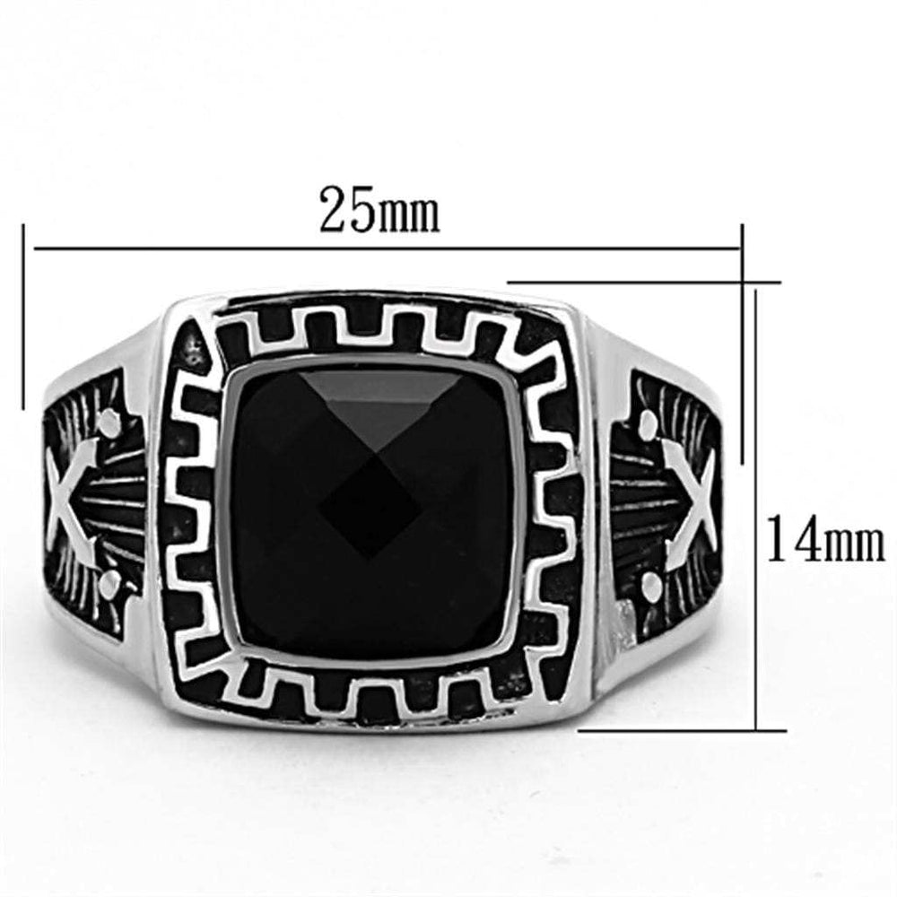 TK1356 - High polished (no plating) Stainless Steel Ring with Synthetic Synthetic Glass in Jet - Alamode - Flyclothing LLC
