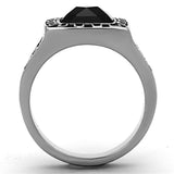 TK1356 - High polished (no plating) Stainless Steel Ring with Synthetic Synthetic Glass in Jet - Alamode