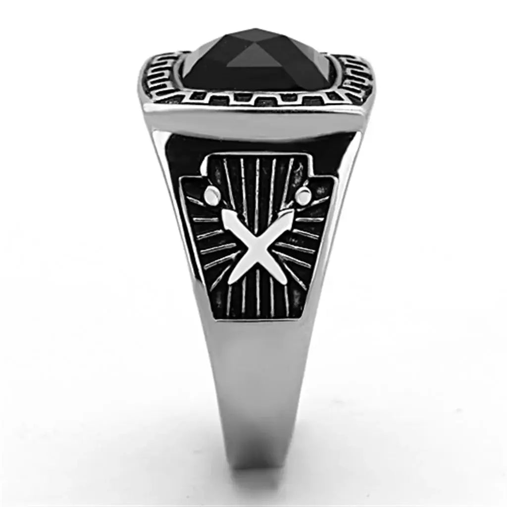 TK1356 - High polished (no plating) Stainless Steel Ring with Synthetic Synthetic Glass in Jet - Alamode - Flyclothing LLC