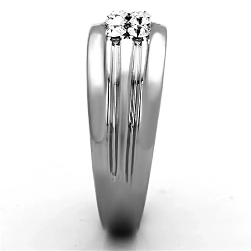 TK1357 - High polished (no plating) Stainless Steel Ring with Top Grade Crystal in Clear - Alamode - Flyclothing LLC
