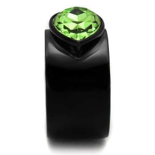 TK1363J - IP Black(Ion Plating) Stainless Steel Ring with Top Grade Crystal in Peridot - Alamode - Flyclothing LLC