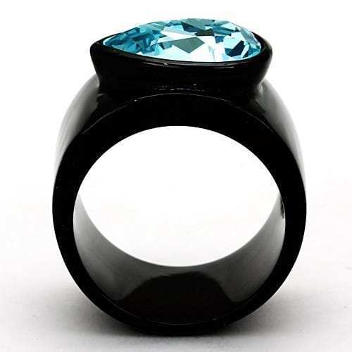 TK1363 - IP Black(Ion Plating) Stainless Steel Ring with Top Grade Crystal in Light Sapphire - Alamode - Flyclothing LLC